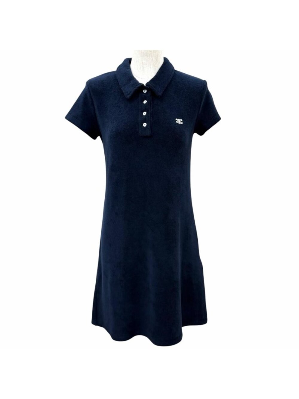 Celine Triomphe Embroidery Short Sleeve Mini Polo Dress Navy XS